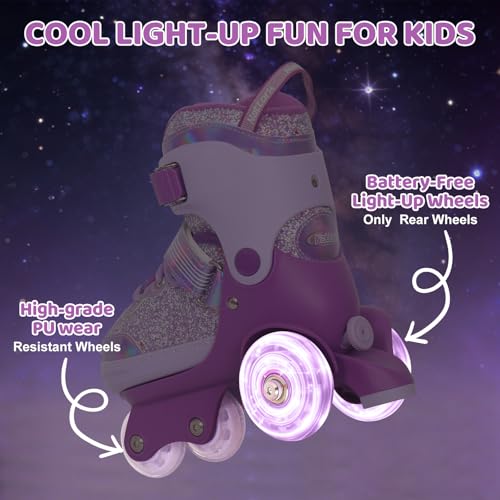 Toddler Girls Roller Skates with Light-Up Wheels, 4 Adjustable Sizes - Dream Purple, Small (10C-13C)