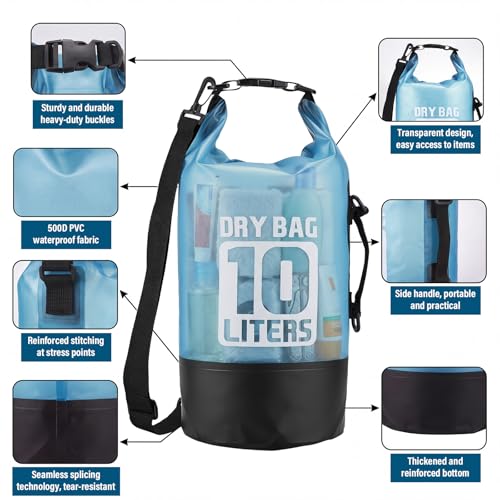 Dark Blue Waterproof Dry Bag Backpack 10L Roll Top Waterproof Bag for Men Women