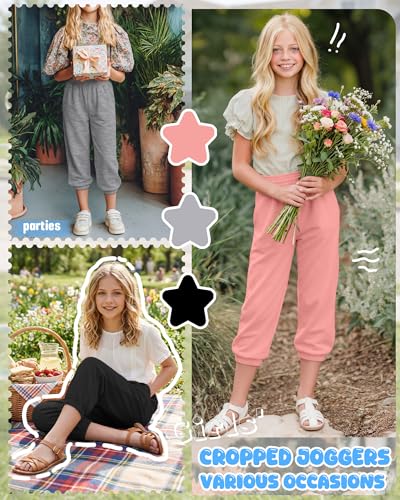 Girls' Capris Sweatpants Set - 3 Pcs Comfortable Casual Bottoms