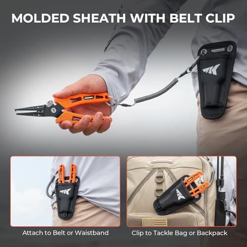 Fishing Split Ring Pliers - 7 Inch, Orange, Stainless Steel, Tungsten Cutters, Multi-Function