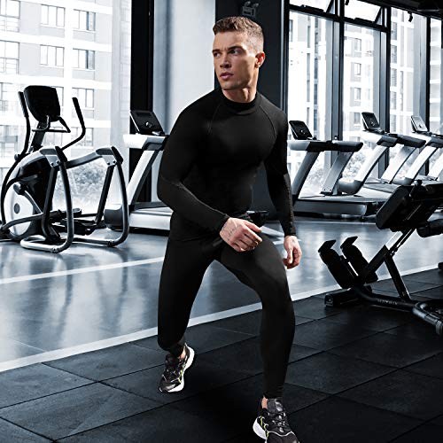 Men's Compression Long Sleeve Turtleneck Shirt XL Black - Workout Tops