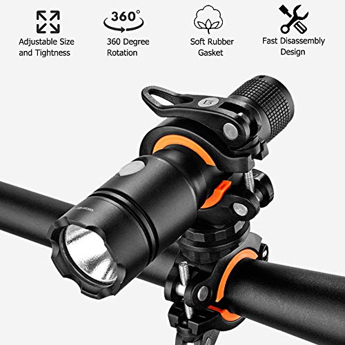 COSOOS 2 Pack Bicycle LED Light Mount Holder - Orange & Black, 360° Rotation Clip Clamp for Flashlight, Cycling, Riding