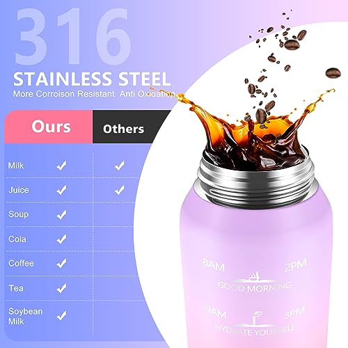 Purple Pink 32oz Double Wall Insulated Water Bottle with Handle - BPA Free, Leakproof, Travel-Friendly