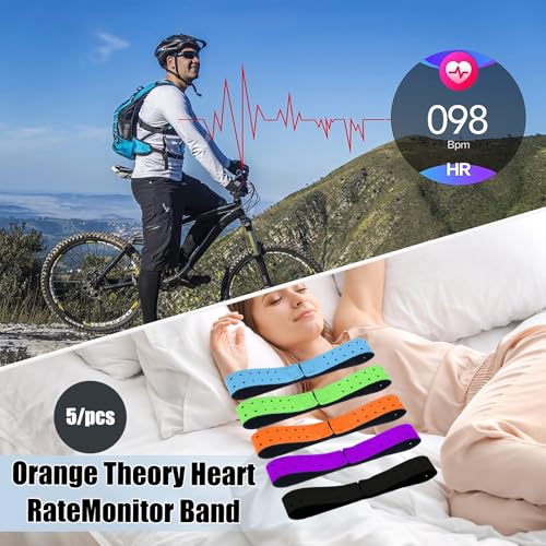 Soekoa 5pcs Replacement Heart Rate Monitor Bands, Replacement Heart Rate Armband Strap, 5 Colors Soft Heart Rate Strap Compatible with OTF, Orange Theory Fitness Adjustable Armband