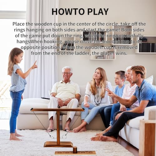 Small Ring Toss Game with Ladder - Kids & Adults Hook and Ring Throwing Set