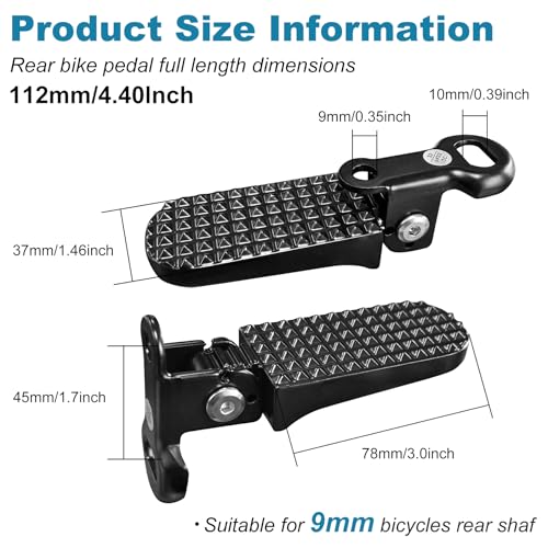 Bike Rear Foot Pegs Folding Rear Seat Footrest Black for Folding & E-Bikes