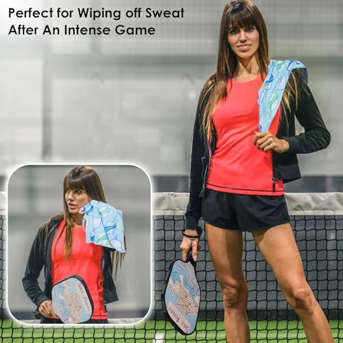 Turquoise Pickleball Towel Set - 6 Absorbent Fast Drying Hand Towels with Clip