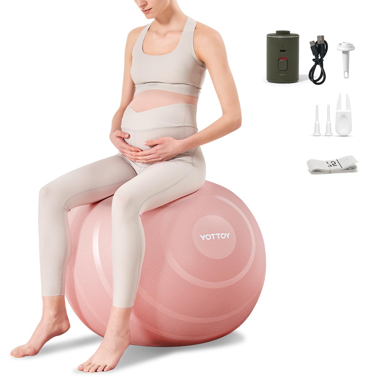 YOTTOY Exercise Ball for Working Out, Anti-Burst Yoga Ball for Pregnancy,Extra Thick Workout Ball with Electric Air Pump, pink