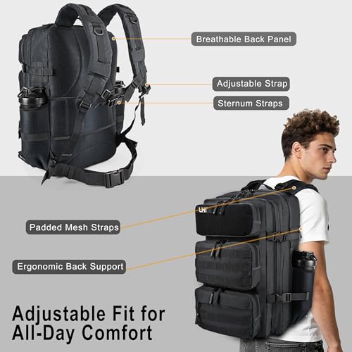 Military Tactical Backpack 50L with Shoe Compartment Black - 3 Day Assault Pack