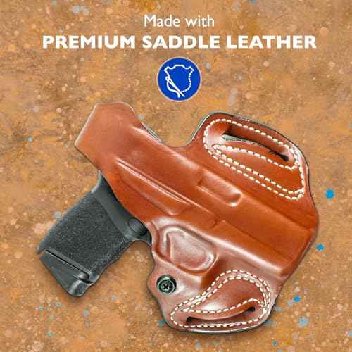 DeSantis Thumb Break Mini Slide Holster - OWB Holster, Open Carry Holster, Craft Leather Gun Belt Holster, Compatible with the GLOCK 43, GLOCK 43X, GLOCK 48 - Right Hand Draw, Tan