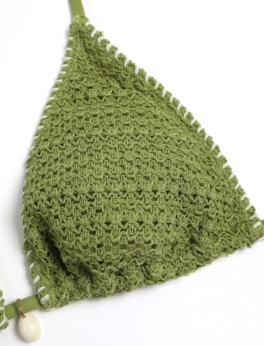 Women's Triangle Bikini Set Crochet Halter Swimsuit - Small Green