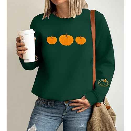 JINTING Pumpkin Sweatshirt for Women Crewneck Fall Sweatshirts Autumn Graphic Tee Shirt Halloween Long Sleeve Top