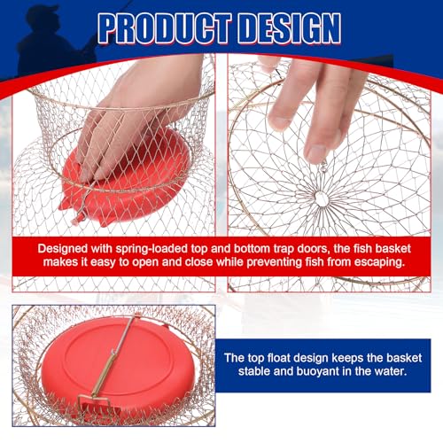 Floatable Galvanized Steel Fish Basket with Spring-Loaded Trap Doors