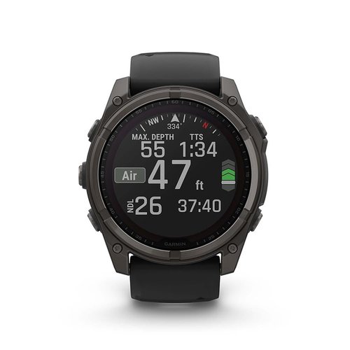 Garmin 010-02906-10 Fenix 8 47 mm, Solar Sapphire, Carbon Gray DLC Titanium with Black/Pebble Gray Bundle with Deco Essentials Charging Dock, 3X Silicone Dust Cover and 1.4 Inch Screen Protector