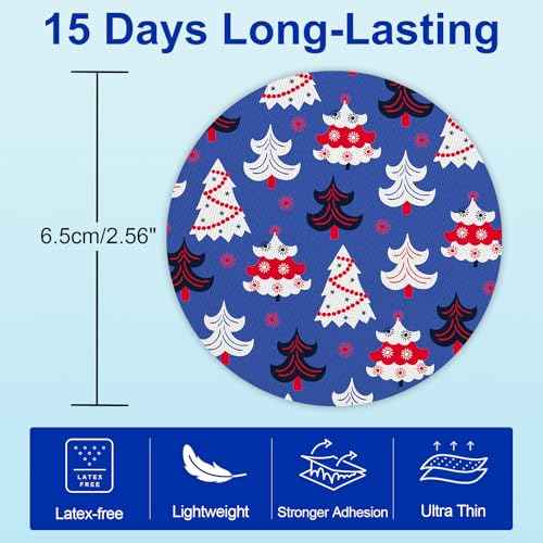 HONYOU 15Pack Libre 3 Sensor Covers Waterproof, 15 Days Long Stay Libre 3 Plus Protective Festive Print Pattern CGM Adhesive Patches Without Hole, Hypoallergenic & Latex-Free, Sweatproof