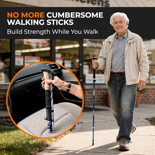 Adjustable Hiking Poles Set of 2 with EVA Grips - Blue, 115-135cm