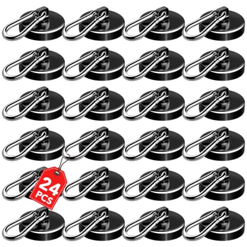 Magnetic Carabiner Hooks 110LBS Capacity Black 24 Pack - Strong Magnet Organizer