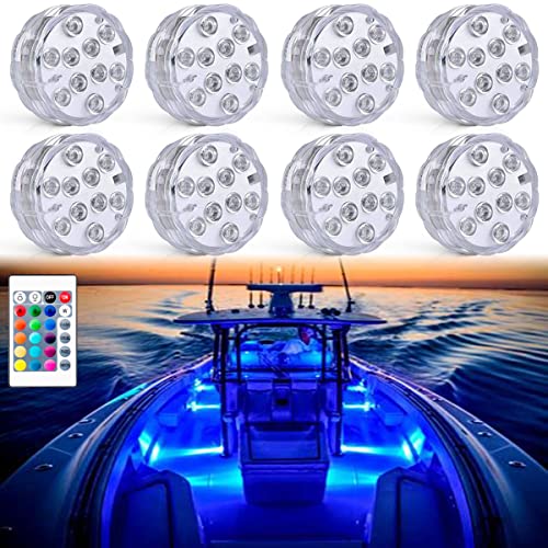 Wireless Waterproof RGB Marine LED Boat Lights - 8 Pack, Remote Control