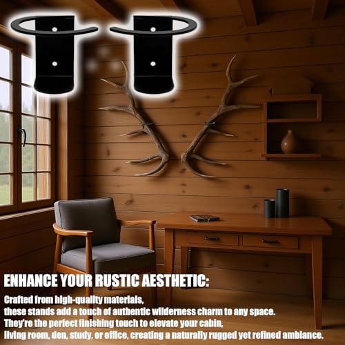 Black Deer Antler Wall Mounting Kit 2 Pack for Elk Moose Trophy Display