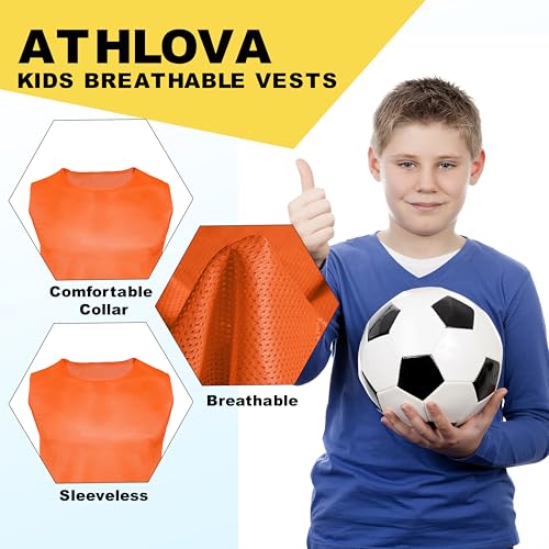 Kids Breathable Mesh Soccer Vests & Pennies Set - 9 Red & 9 Blue, Ages 5-10