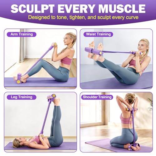 Purple Foot Pedal Resistance Bands with Handles - Multifunction Yoga & Home Gym Equipment