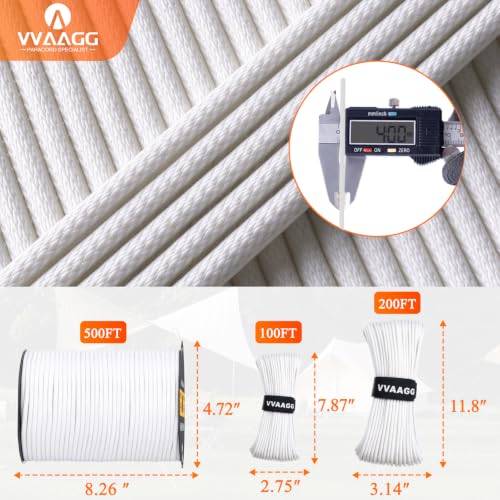 VVAAGG Paracord Rope 550 lb - White 100FT Nylon 7-Strand Utility Cord