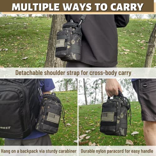 Half Gallon Insulated Water Bottle with Sleeve - 64 Oz Camo Black, Straps & Handle