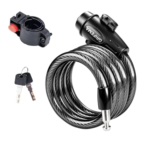 Heavy Duty Anti-Theft Bike Cable Lock 4FT Long 1/2 Inch Thick Steel Key Lock with Mounting Bracket - Variant: Steel / Key Lock