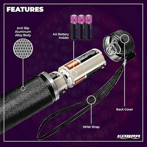 Kobra 100 LED UV Blacklight Flashlight 390nm - Pet Stain Leak Detector, Black
