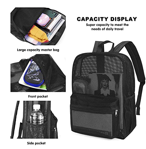Heavy Duty Mesh Backpack for College & Outdoor Activities - Black