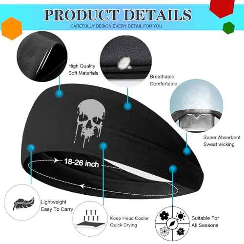 Sports Headbands for Men Sweatbands Sweat Bands Headbands Men 3pcs Workout Cooling Head Bands for Running Hairband for Tennis Football Gym Yoga