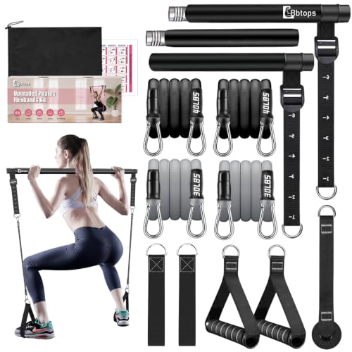 Bbtops Pilates Bar Kit with Resistance Bands - Matte Black Home Workout Equipment
