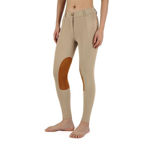 beroy Kids Horse Riding Knee-Patches Pants Girls Equestrian Front-Zip Breeches Legging with Pockets(Khaki,S)