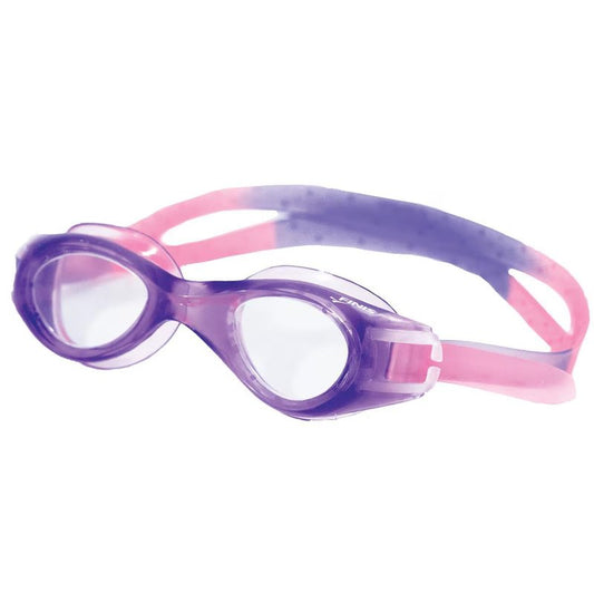 FINIS Nitro Kids Swim Goggles - Ages 5-10 - Soft One-Piece Frame - UV Protection - Adjustable Split Strap - Clear/Purple