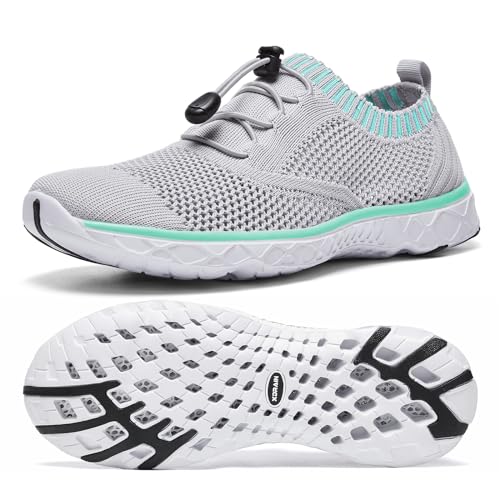 ALEADER Women's Lightweight Aqua Water Shoes - Slip-On, Quick Drying, Gray/Aqua Sky, Size 8.5