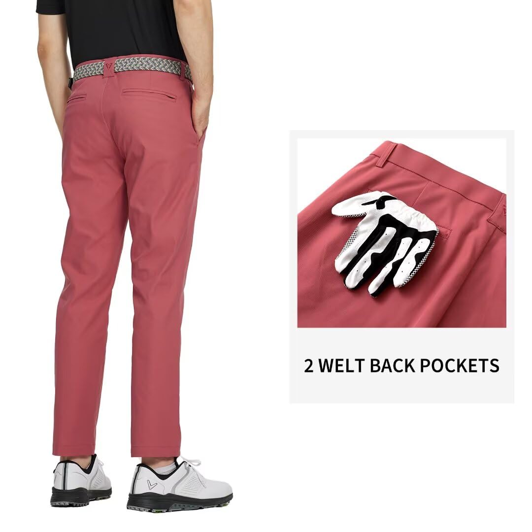 M MAELREG Mens Golf Pants Flat Front Waterproof Lightweight -30"/32"/34" Slim Fit Chino Casual Dress Pants for Men Cranberry