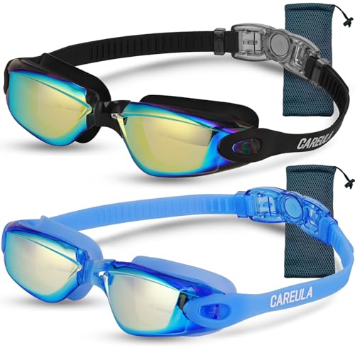Kids Swimming Goggles 2 Pack - Toddler & Youth Anti-Fog Pool Goggles, Medium Age 9-14, Black Aqua & Blue Aqua Variation