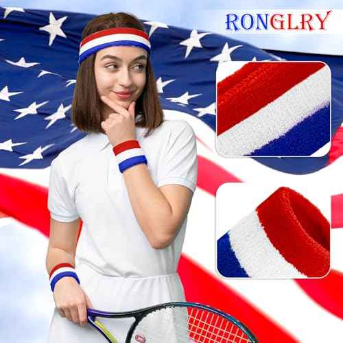 Ronglry 3pcs Sweatbands Set Sports Wristband and Headband Colorful Sweatbands for Women Men Striped Sweat Band LGBTQ Pride Rainbow Headband Wristband Set Includes 1 Sports Headband and 2 Wristband