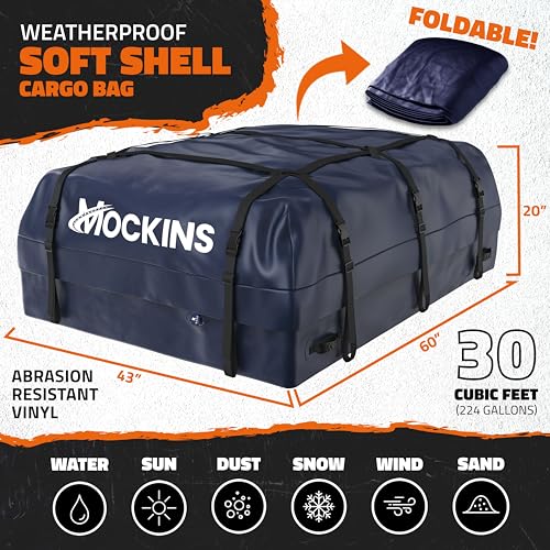 Mockins 30 Cu Ft Heavy Duty Rooftop Cargo Carrier Bag - Waterproof SUV Van Roof Storage