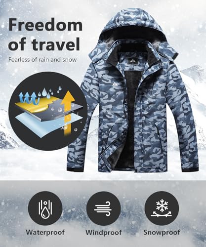 Men's Mountain Winter Coat - Large Dark Blue Camo