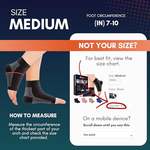 PhysFlex Black Medium Compression Ankle Socks 2 Pack - Foot Support for Pain Relief