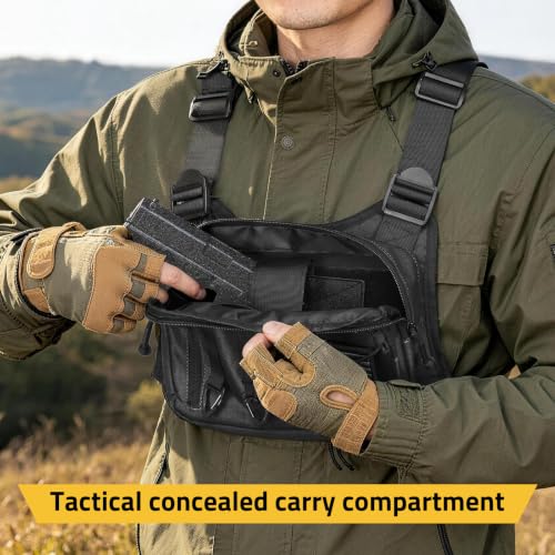 CVLIFE Chest Bag for Men Black Outdoor Running Vest with Gear Holster