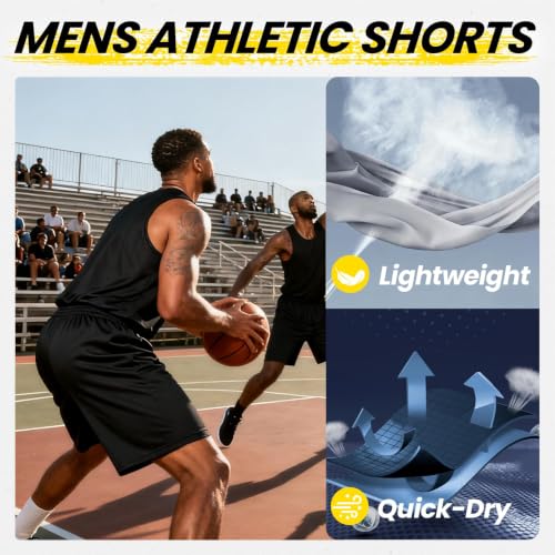 Men's Athletic Shorts with Pockets - Quick Dry Workout Shorts - Medium / Black, Navy, Grey, Red