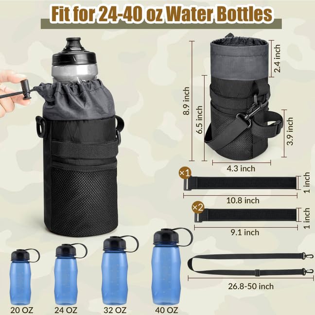 Insulated Bike Water Bottle Holder - Universal Fit 20-40oz Black