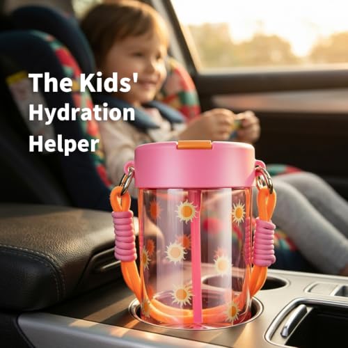 Kids Water Bottle with Straw Lid - Sunshine 16oz Leak-Proof Tritan Bottle for School & Travel