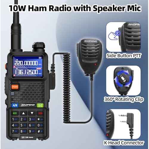 BAOFENG UV-10R MAX Ham Radio Upgraded 10W Long Range Handheld NOAA Emergency Weather,Rechargeable Walkie Talkie with 2500mAh Battery,Speaker Mic,Tactical Antenna,Type-C Charging,2 Pack Gifts