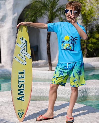 Kids Rash Guard Swimsuit Set 8-10 Years Yellow & Blue - Two Piece Bathing Suit