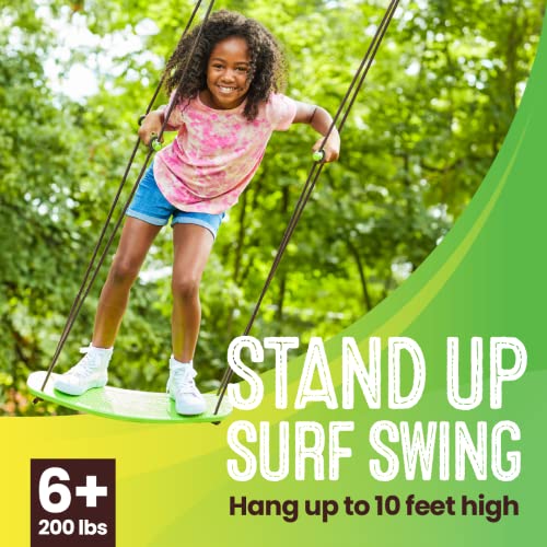 Green Stand Up Tree Swing for Kids - Surfing Tree Swing with 24-Inch Board & UV Rope