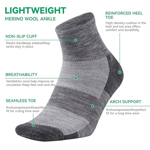 X-Large 3 Pairs Merino Wool Ankle Socks for Men Women - All-Season Breathable Casual
