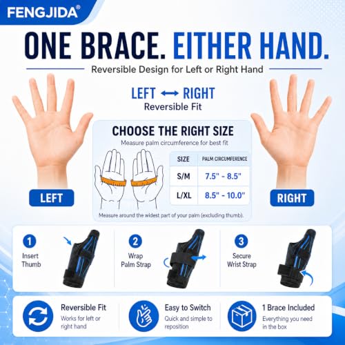 Reversible Blue Thumb Brace for Arthritis Trigger Thumb & Wrist Support S/M